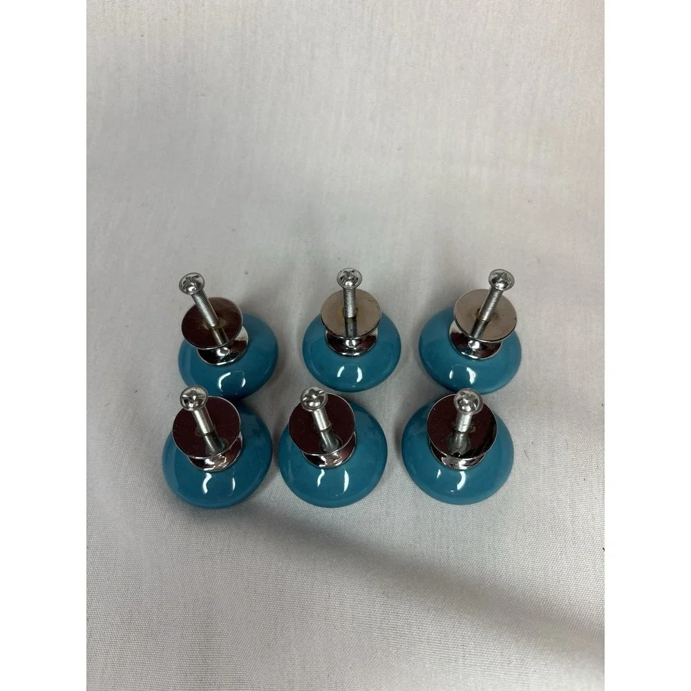 Set of 15 Blue & Gold Cabinet Knobs with Metal Hardware, approx 1.5 in Round